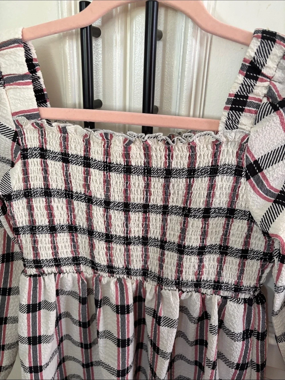 wonder nation Pink Plaid Long-Sleeve Smocked Dress